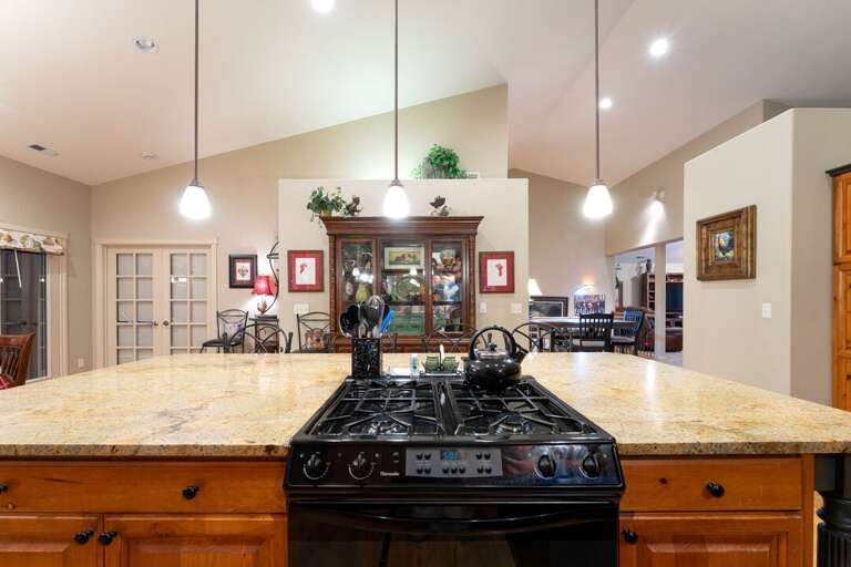 Gas stove and large island space.