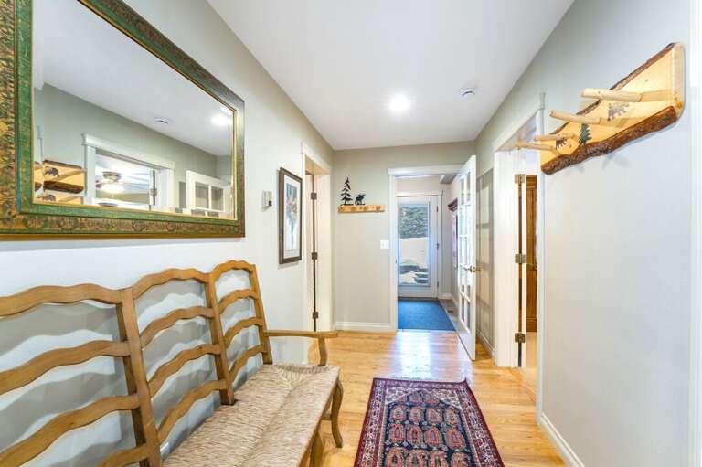 Hallway to bedrooms and hot tub.