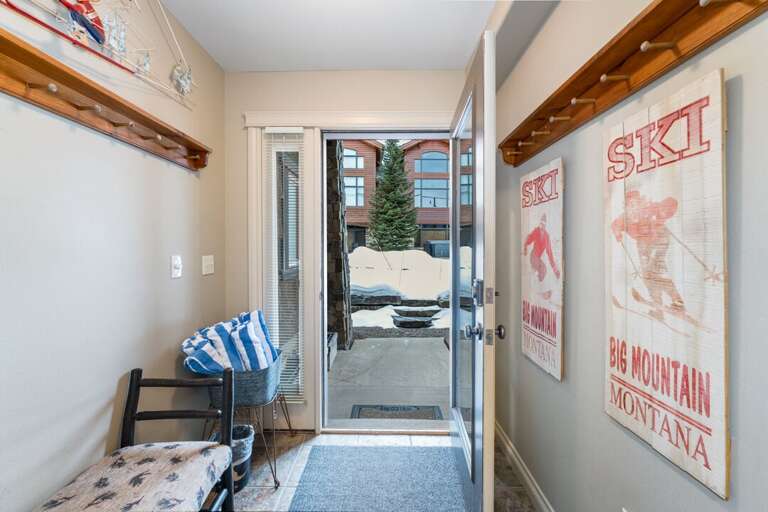 Mudroom to hot tub and slopes.