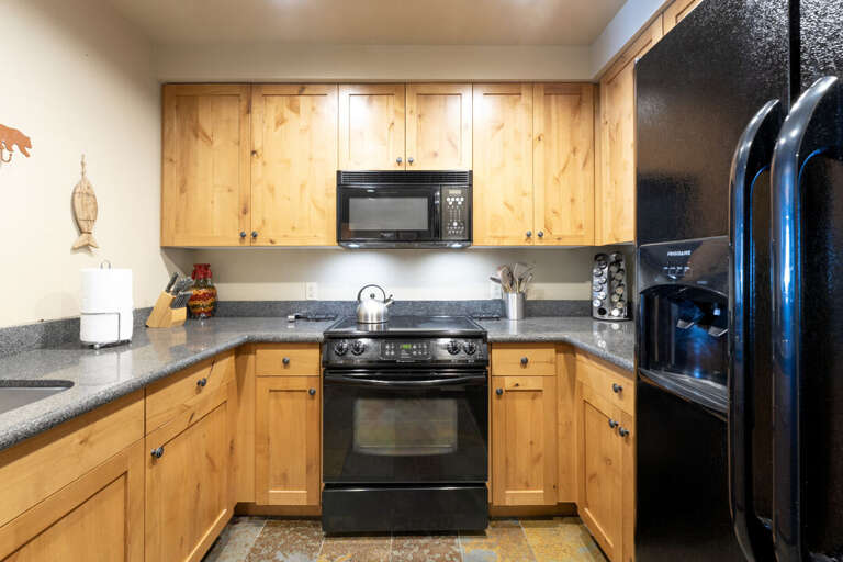 Fully stocked kitchen.