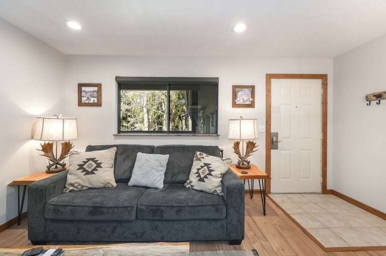 Cozy queen size pullout couch. | Main Level