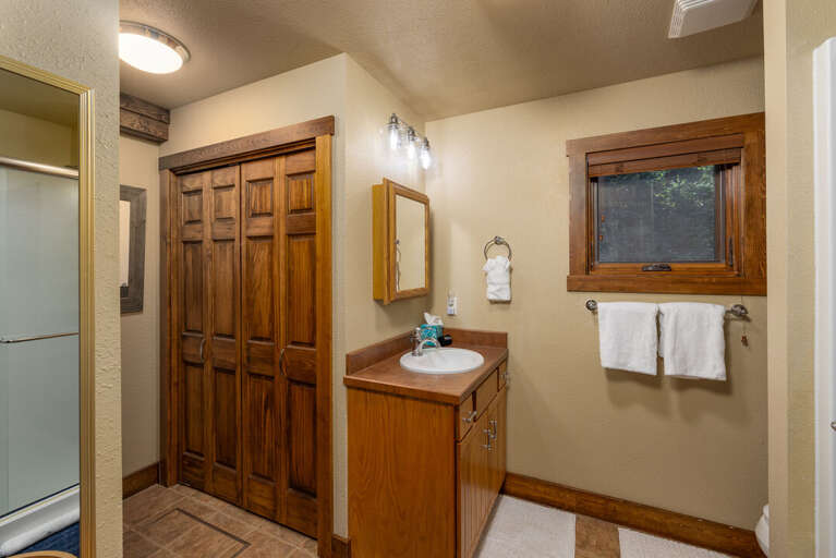 Full bathroom with single vanity | Lower Level
