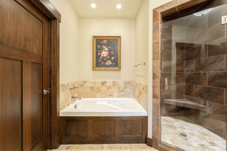 Walk-in shower and tub. | Main Level
