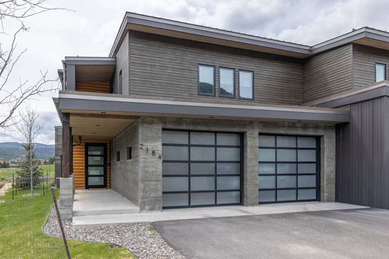 Modern garage doors with free parking | Exterior