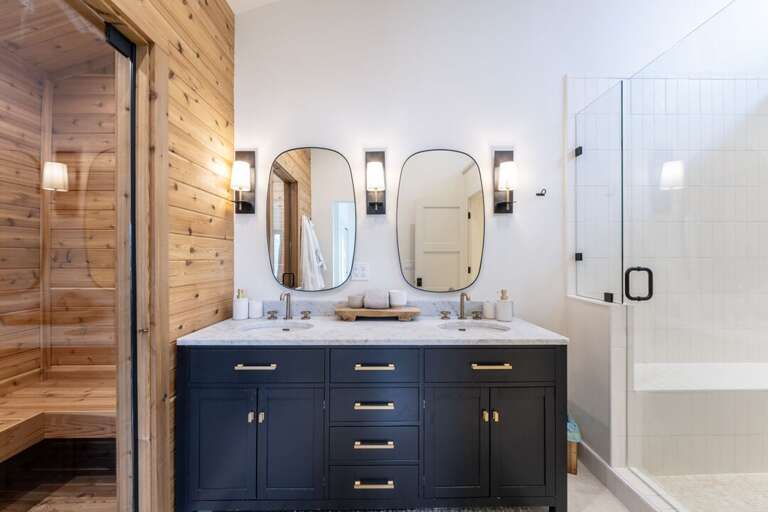 Dual vanity in ensuite bathroom on first floor | Interior