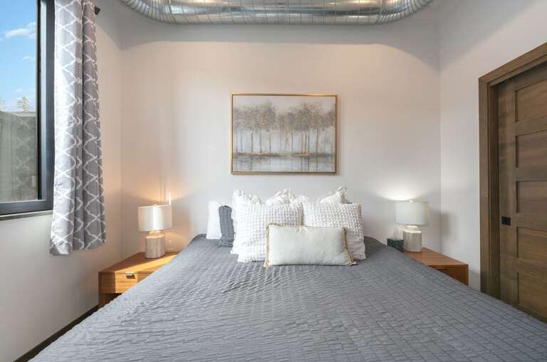 Primary bedroom with kind bed | Interior