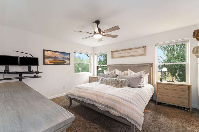 A quiet primary retreat with a dedicated workspace for remote days I Upper Level