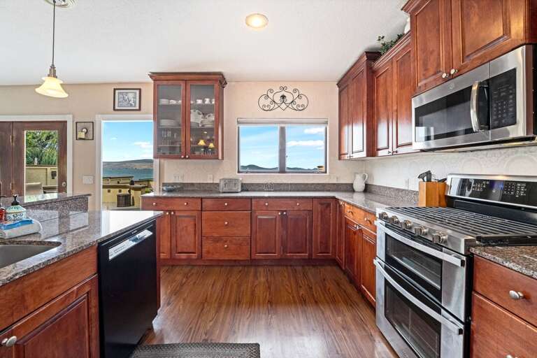Lake views out the kitchen windows. | First Level