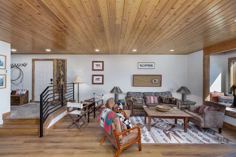 The big living room has plenty of seating for the whole crew after a long day out.