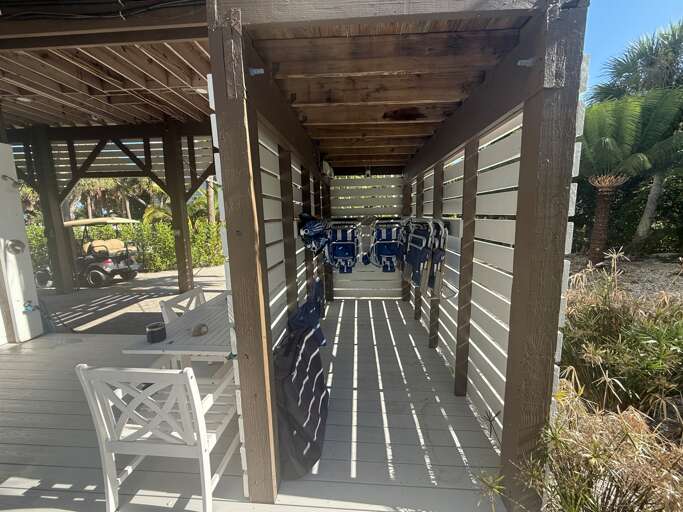 Storage area for beach chairs, umbrellas and games