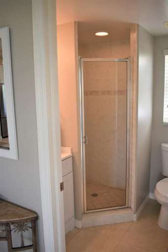 Upstairs bathroom has a shower