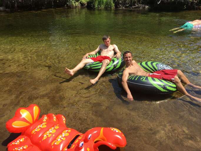 You can also just enjoy the calm swimming hole right on property. About 7 ft deep (changes with season/year), it's a perfect place to cool off. You can also just enjoy the calm swimming hole right on property. About 7 ft deep (changes with season/year), it's a perfect place to cool off.