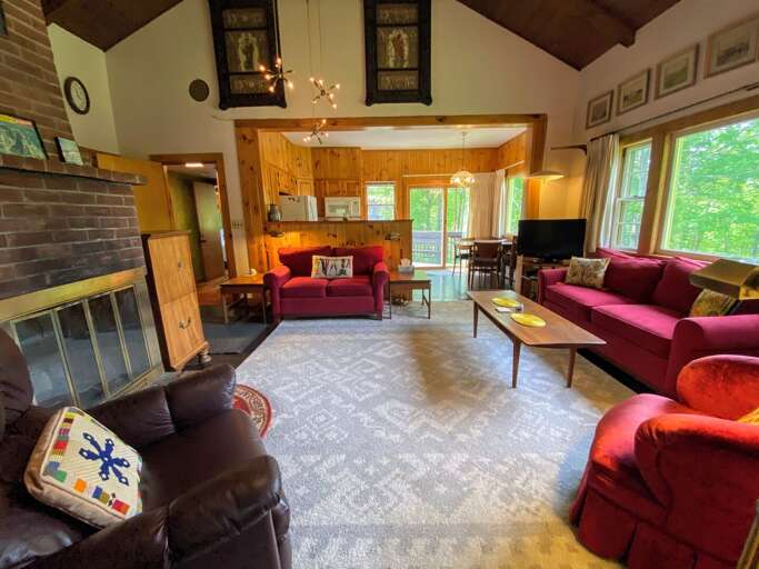 View of the living from one of the guest bedrooms at the main level.