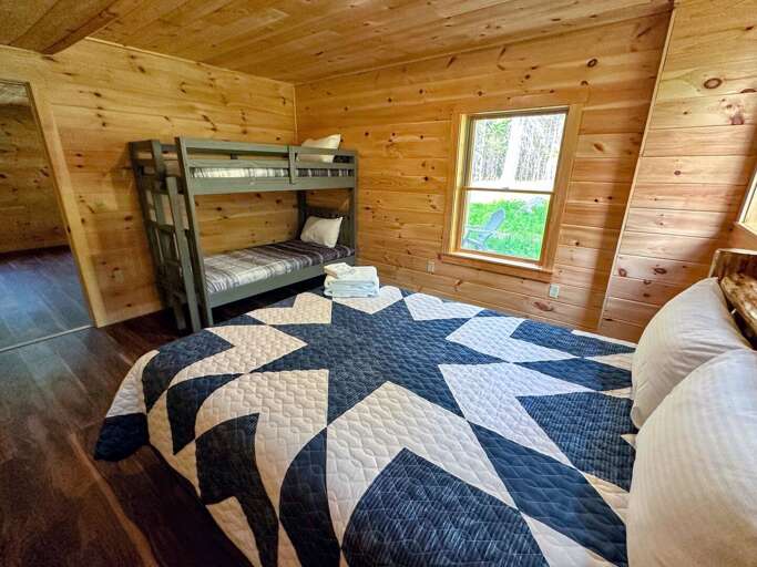 Lower Level bedroom with Queen bed and Twin/Twin Bunk