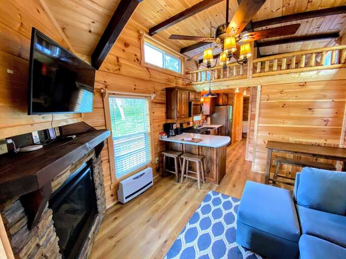 With AC, high speed fiber optic internet, gas fireplaces, and keyless entry, the tiny homes are a With AC, high speed fiber optic internet, gas fireplaces, and keyless entry, the tiny homes are a