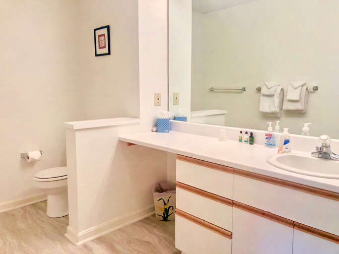 Bathroom #1 is located in the master bedroom. This is the half of the ensuite bathroom.