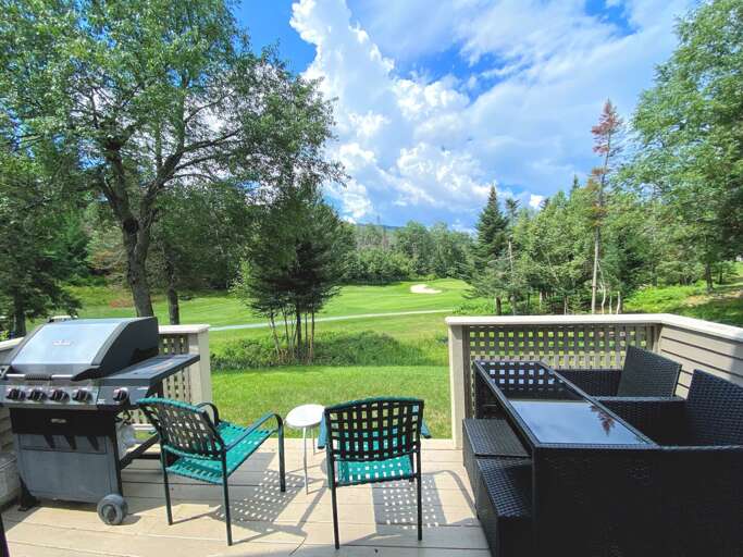Outdoor area is next to the golf course of Mt. Washington Hotel and minutes away from Bretton Woods Ski Area. Back deck offers outdoor seating and grill and walk on access to the golf course.