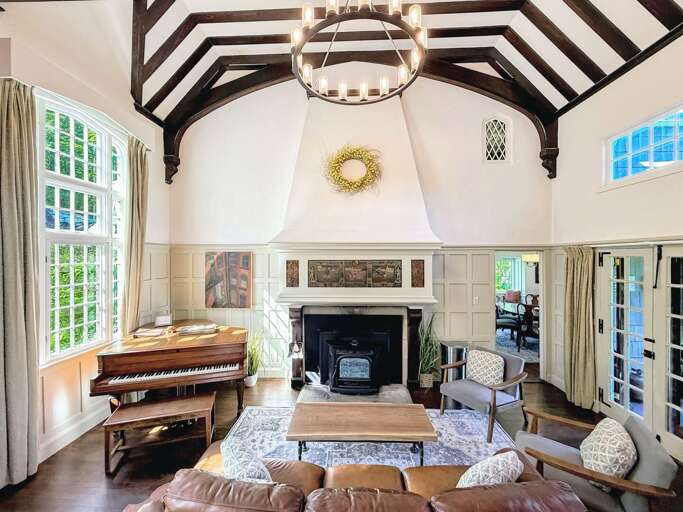 The grand salon, with piano and pellet stove, is majestic and cozy at the same time. You'll feel like royalty!