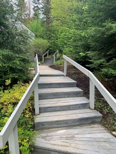 Stairs up to ski access bath