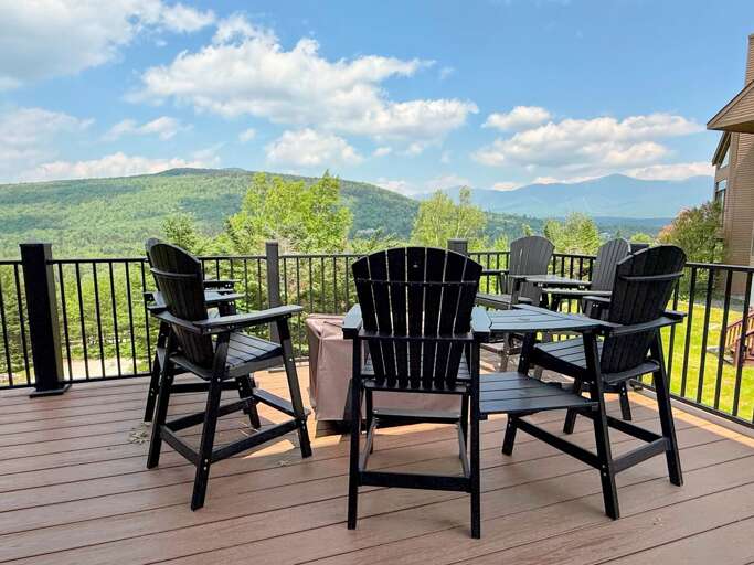 A newly expanded deck with expansive mountain views.