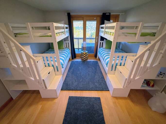 Lower Level Bunk Bedroom with Two Twin-over-Twin Bunk Beds