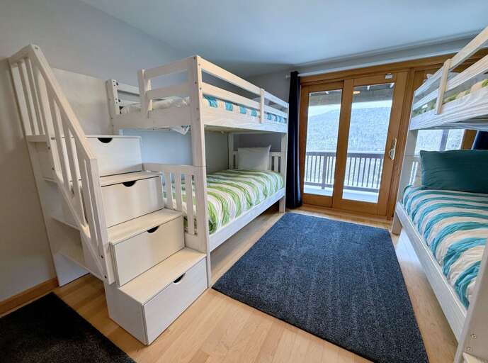 Lower Level Bunk Bedroom with Two Twin-over-Twin Bunk Beds