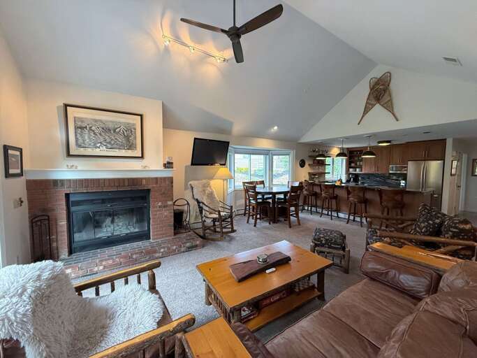 This single level home offers comfort and luxury finishes. The main living space has a wood burning fireplace and TV for entertainment.