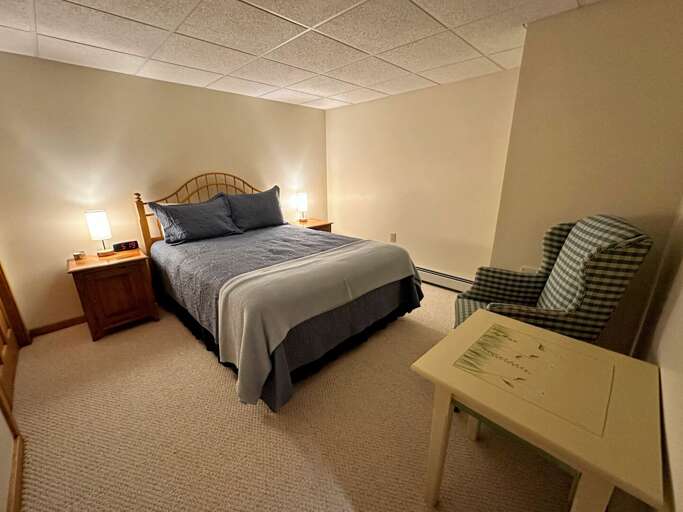 Lower level Queen bedroom - no egress. Outdoor sliding door outside of bedroom. Lower level Queen bedroom - no egress. Outdoor sliding door outside of bedroom.