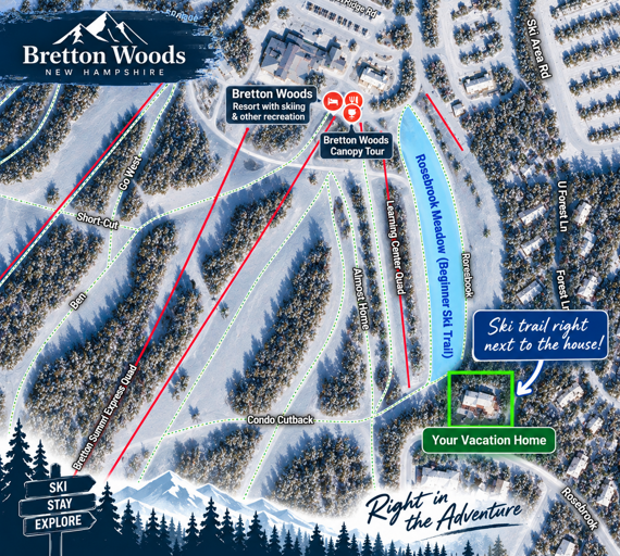 Ski-in ski-out convenience in Bretton Woods doesn't get better than this - right next to the top of the beginner slope, with easy access for every skier level!