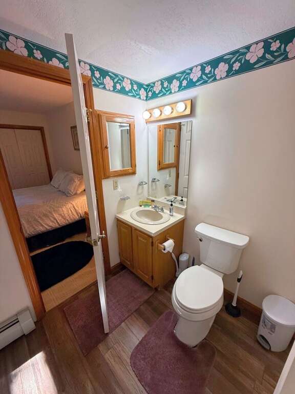 Main level shared bath with shower. Main level shared bath with shower.