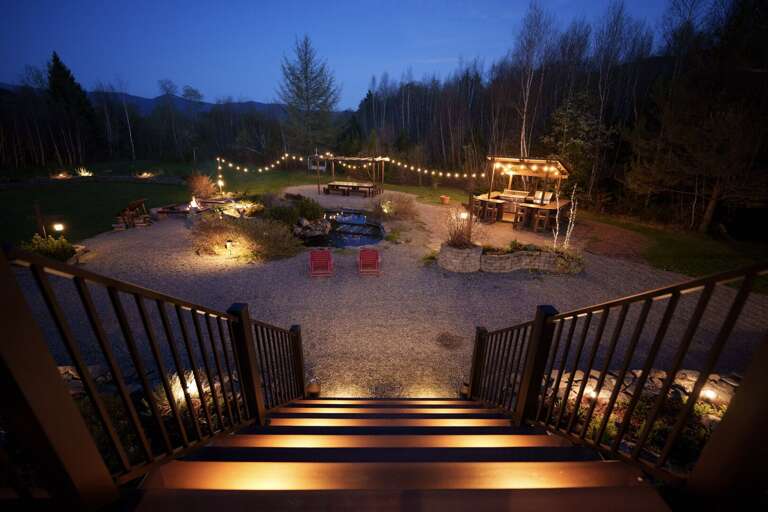At night the property's lighting transforms it into a magical place