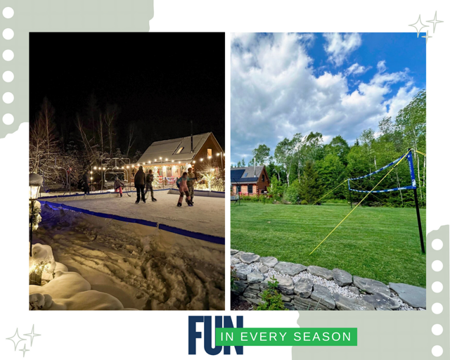 In the winter, the central lawn turns into a Hallmark-movie worthy winter wonderland, complete with lights and an ice skating rink. In the summer, enjoy a game of volleyball!