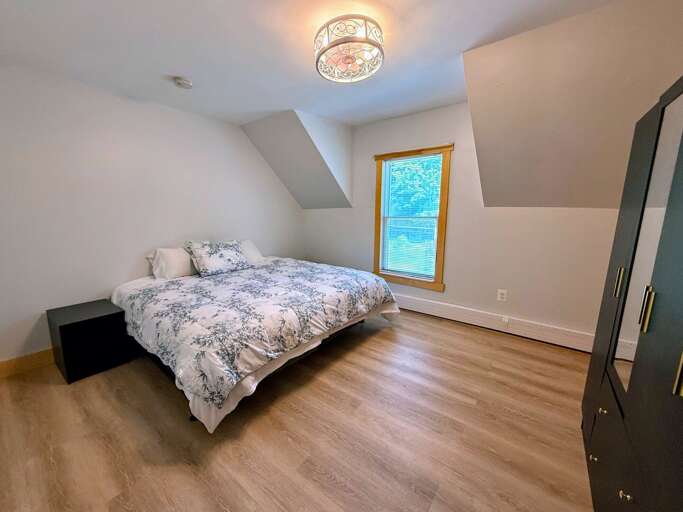 Upper level bedroom. This bedroom will be arranged with a twin-over-twin bunk bed and a twin bed.