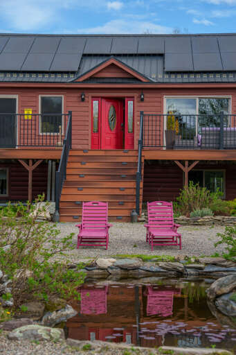 Front entrance with steps to the patio