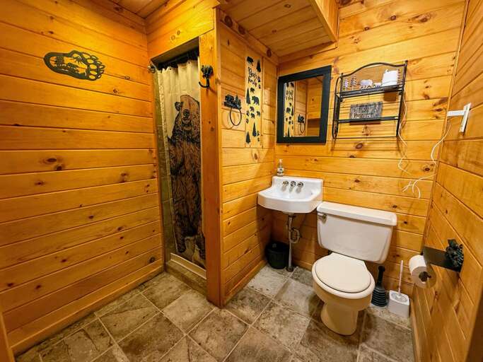 Lower Level Bathroom with tiled shower