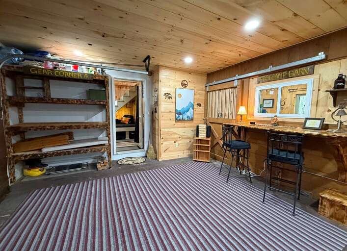 3-season living area and gear room. Opens up to the outdoors in summer.