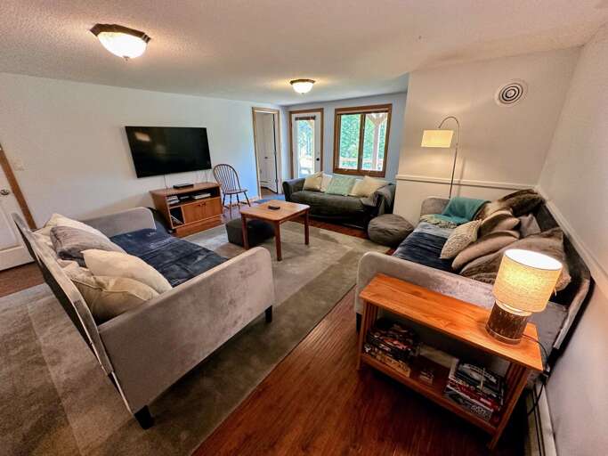 Lower level living area with two twin day beds and queen sleeper sofa