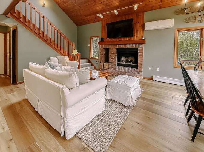 The living room fireplace
