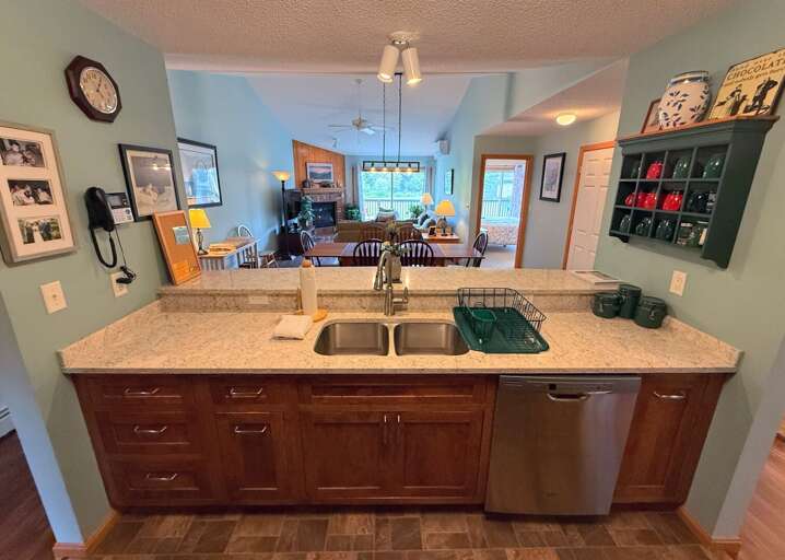 Kitchen island overlooking the dining area.