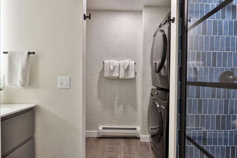 In-unit stacked washer and dryer. Pack less, ski more, and go home with clean clothes.