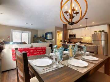 Modern farmhouse-style condo in Killington, Vermont. Main suite with its open kitchen featuring