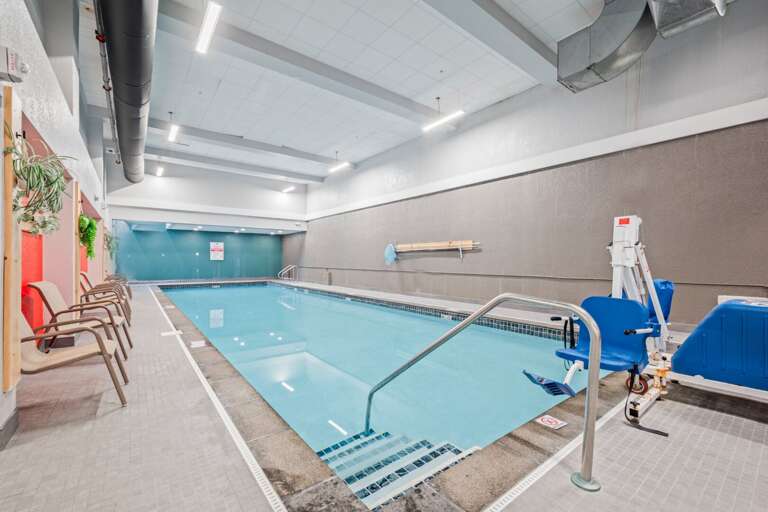 The shared indoor pool offers an easy way to unwind after the mountain, whatever the weather.