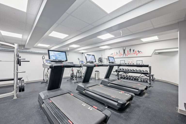 Treadmills and free weights make it possible to fit in a workout during your stay.