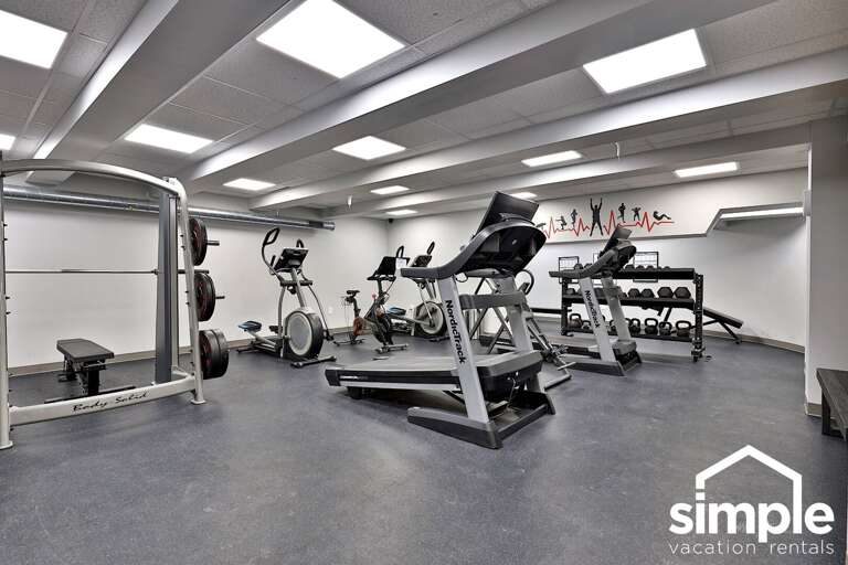 Keep your routine going with treadmills, bikes, weights, and strength equipment on site.
