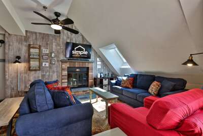 Gather around the fireplace for movie nights, conversation, and an easy end to a Killington day.