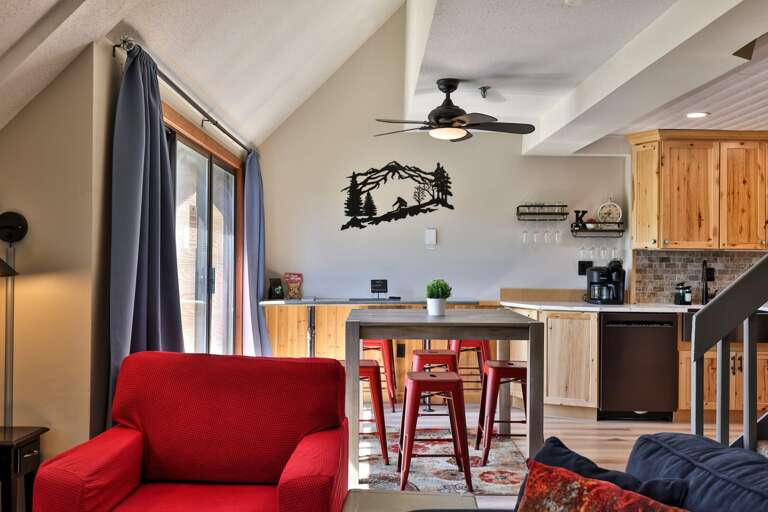 Share meals beside the sliding doors, with natural light and the balcony just steps away.