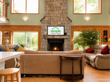 Bring the conversation back to the great room, where sofas face the stone fireplace beneath two levels of windows.