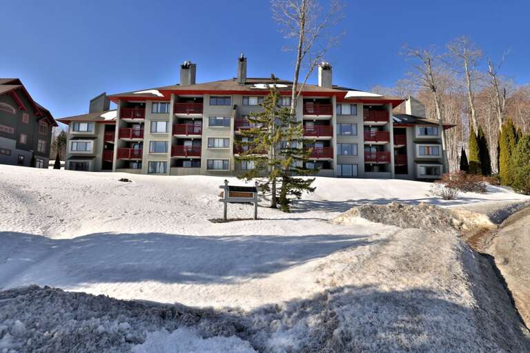 The building is set back from the curved drive behind open grounds, shown here in winter.