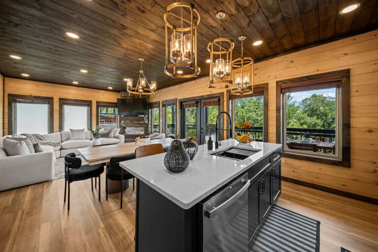 Modern kitchen with island seating and sleek finishes.