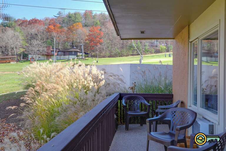 Balcony view of ski slopes & bike park